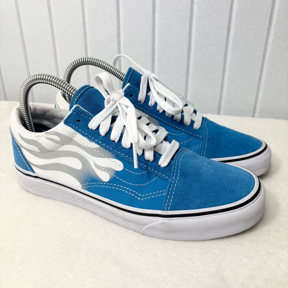 Vans Suede Old skool flame shoes flat Mediterranian Blue Size M 6.5 / W 8